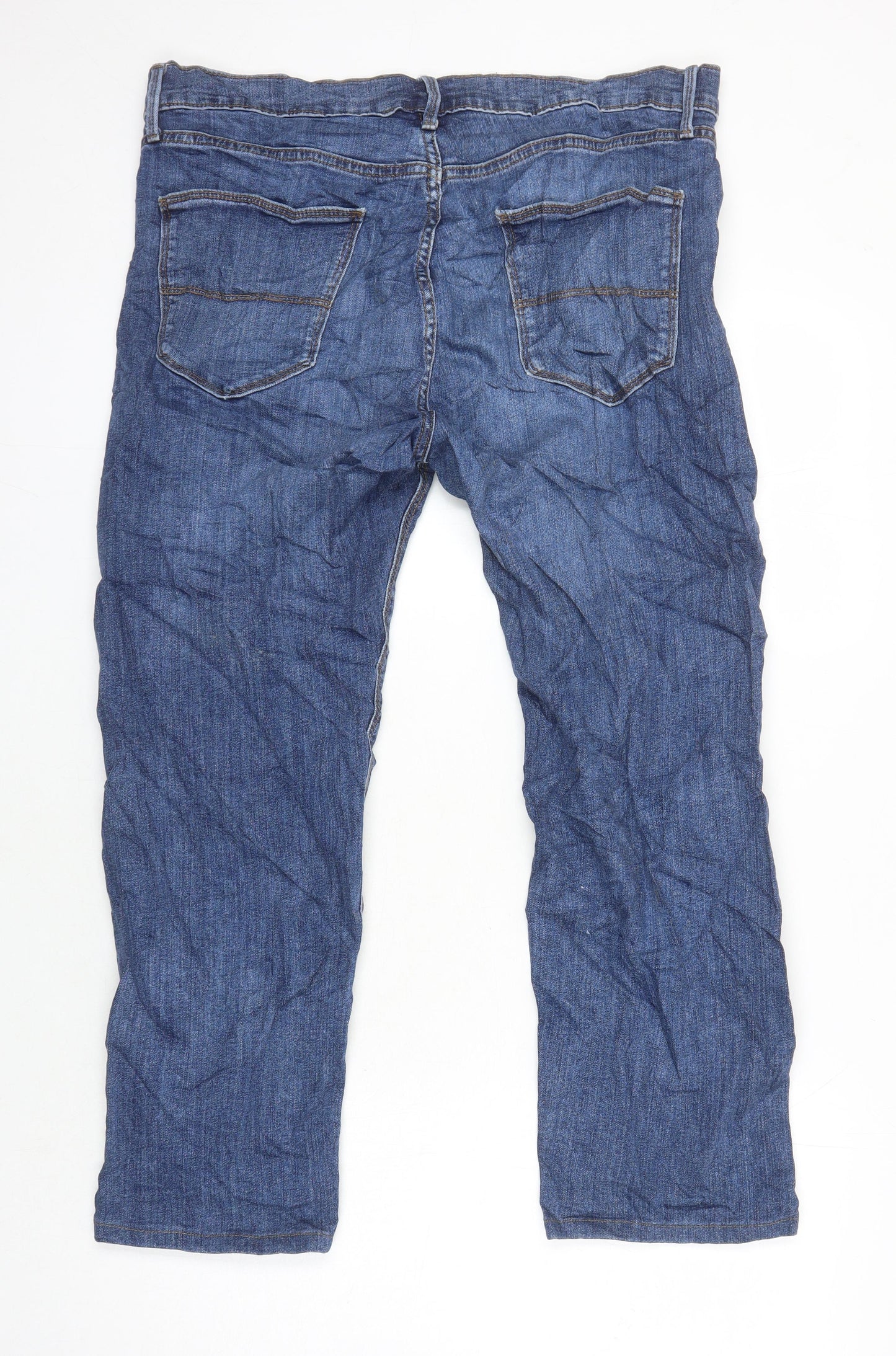 M&S Mens Blue Cotton Straight Jeans Size 34 in L25 in Regular