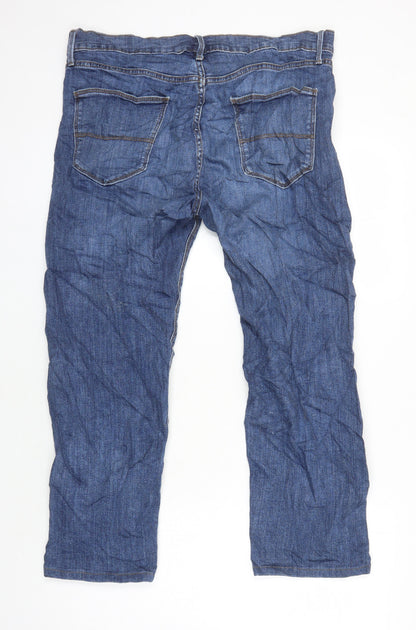 M&S Mens Blue Cotton Straight Jeans Size 34 in L25 in Regular