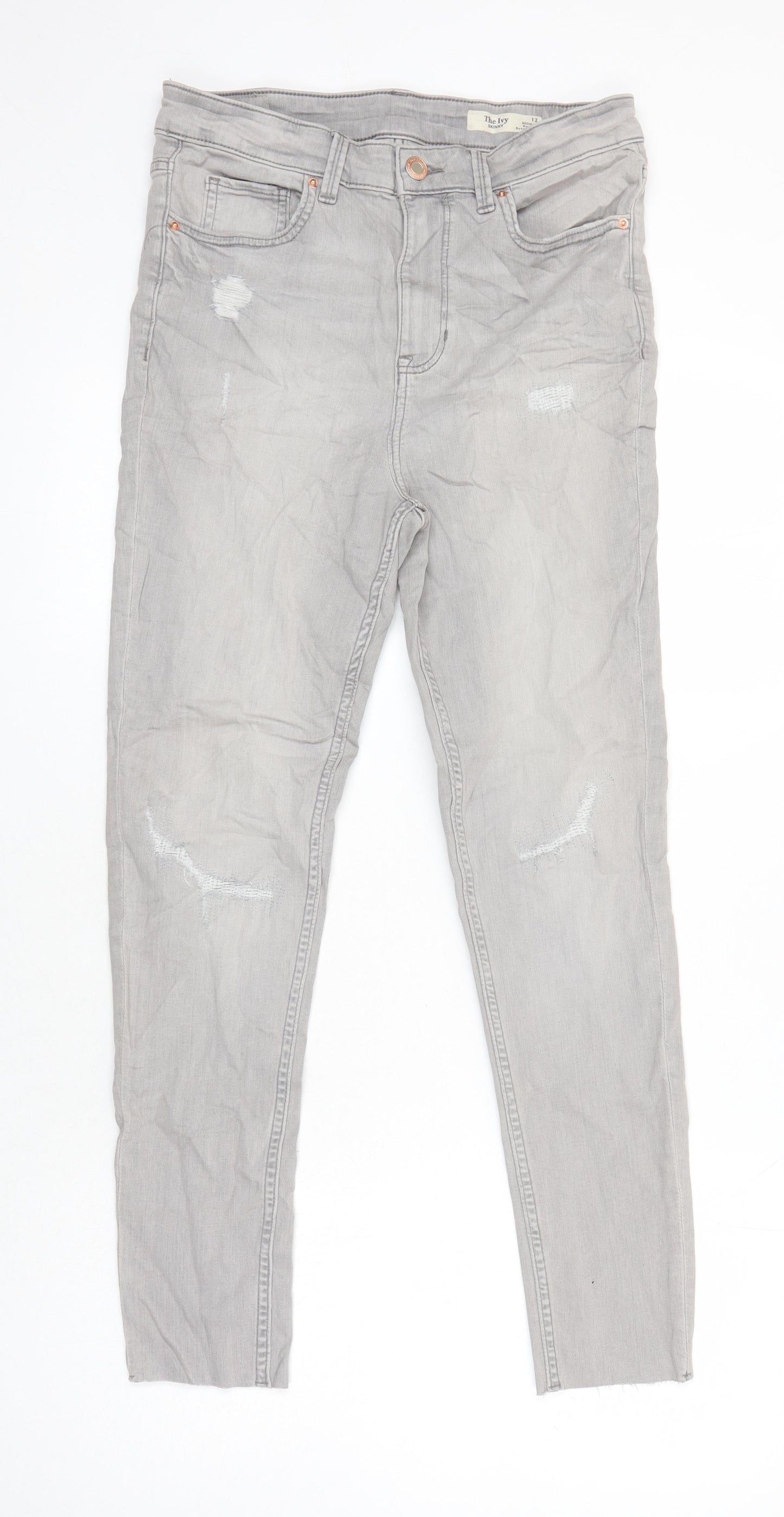 M&S Womens Grey Cotton Skinny Jeans Size 12 L26 in Regular