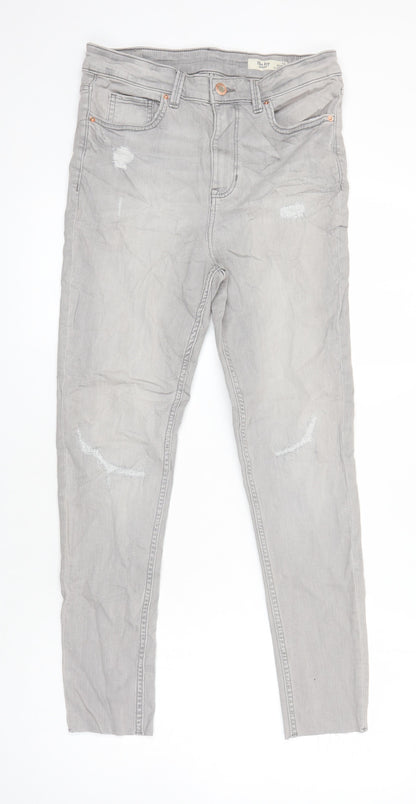 M&S Womens Grey Cotton Skinny Jeans Size 12 L26 in Regular
