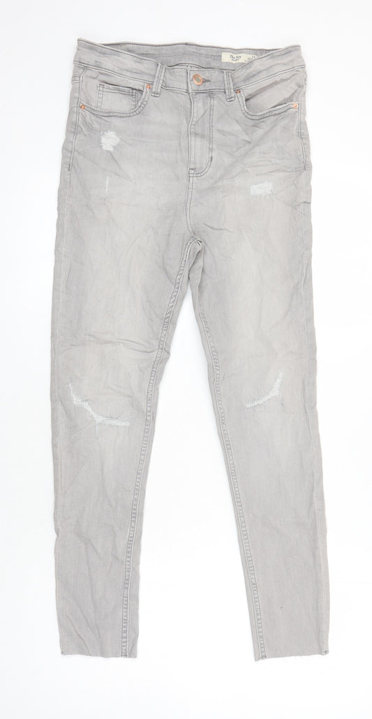 M&S Womens Grey Cotton Skinny Jeans Size 12 L26 in Regular