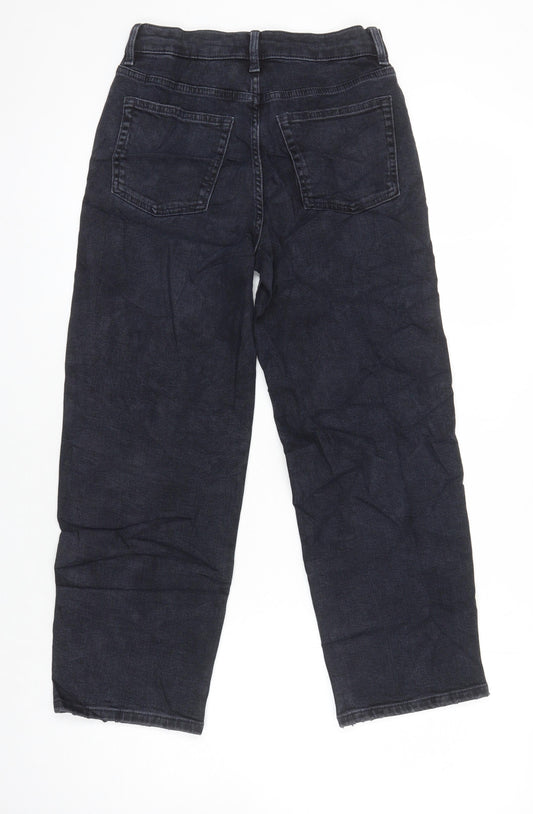 M&S Womens Black Cotton Straight Jeans Size 6 L23 in Regular