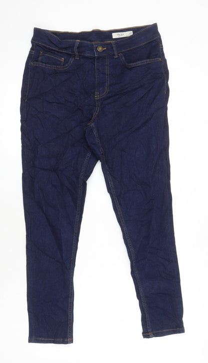 M&S Womens Blue Herringbone Cotton Skinny Jeans Size 12 L23.5 in Regular