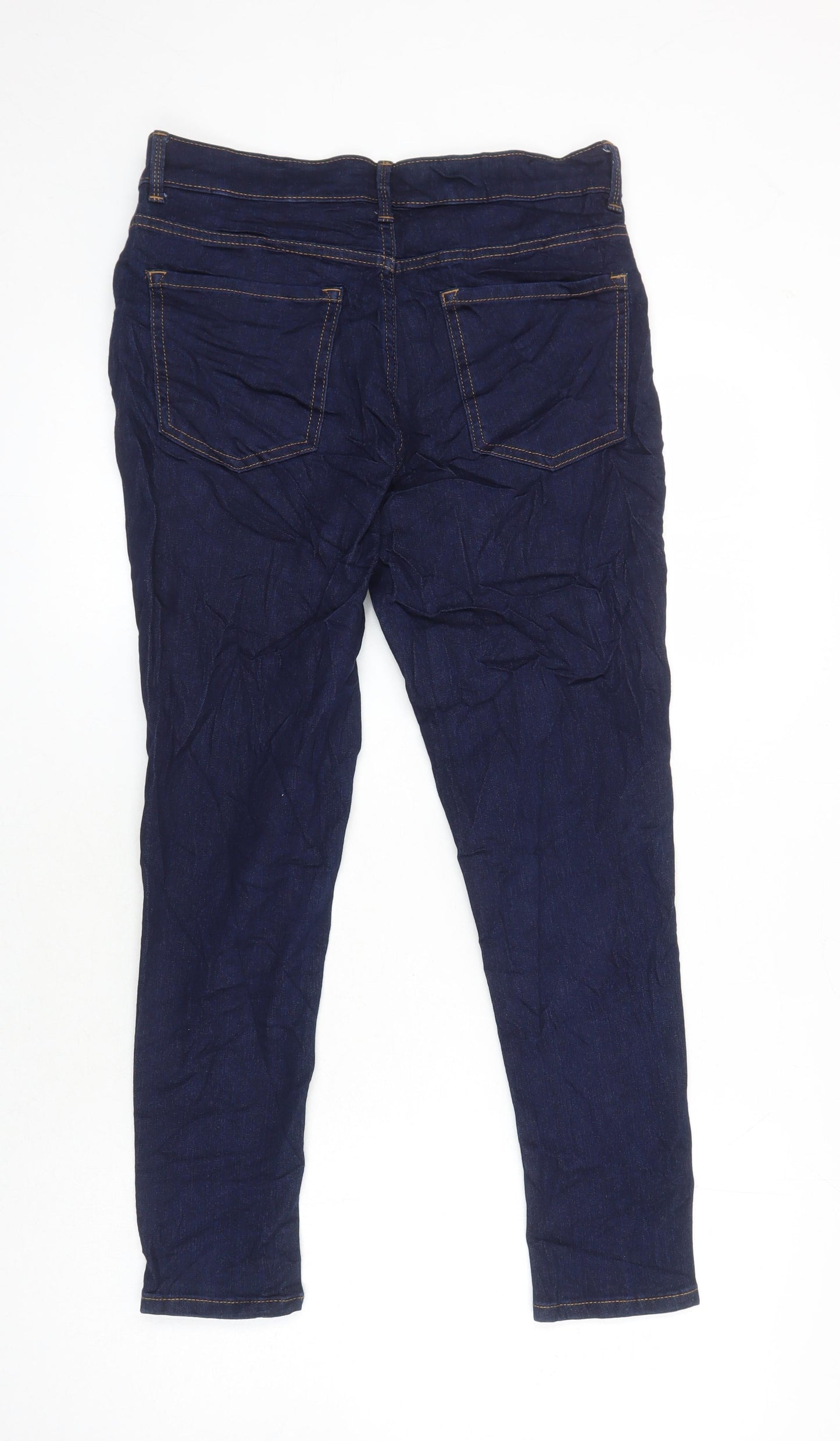 M&S Womens Blue Herringbone Cotton Skinny Jeans Size 12 L23.5 in Regular