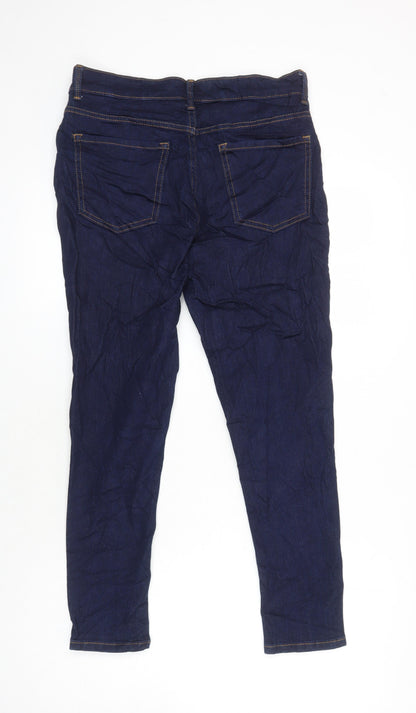 M&S Womens Blue Herringbone Cotton Skinny Jeans Size 12 L23.5 in Regular
