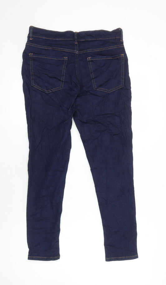 M&S Womens Blue Herringbone Cotton Skinny Jeans Size 12 L23.5 in Regular