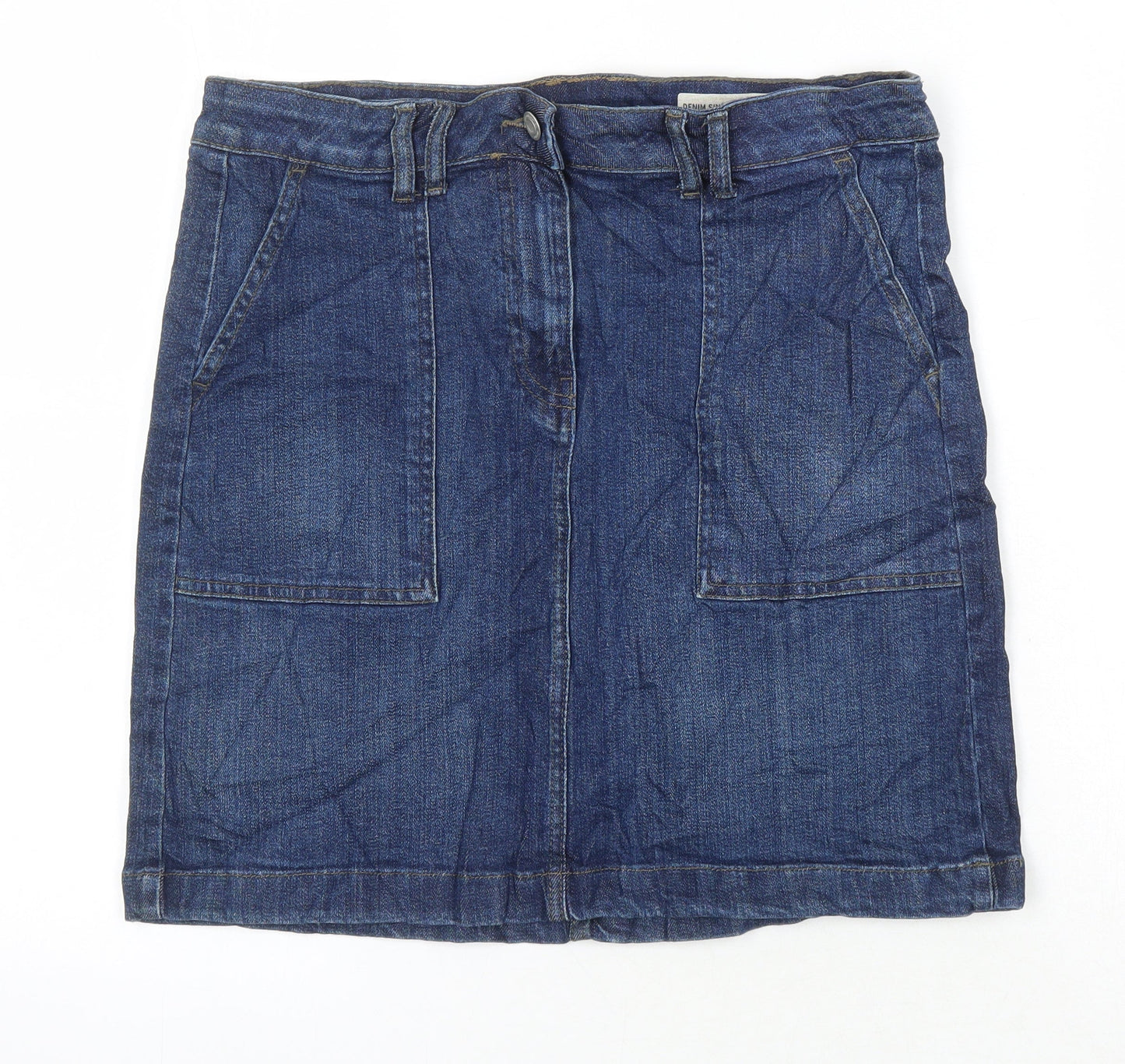 M&S Womens Blue Cotton A-Line Skirt Size 10