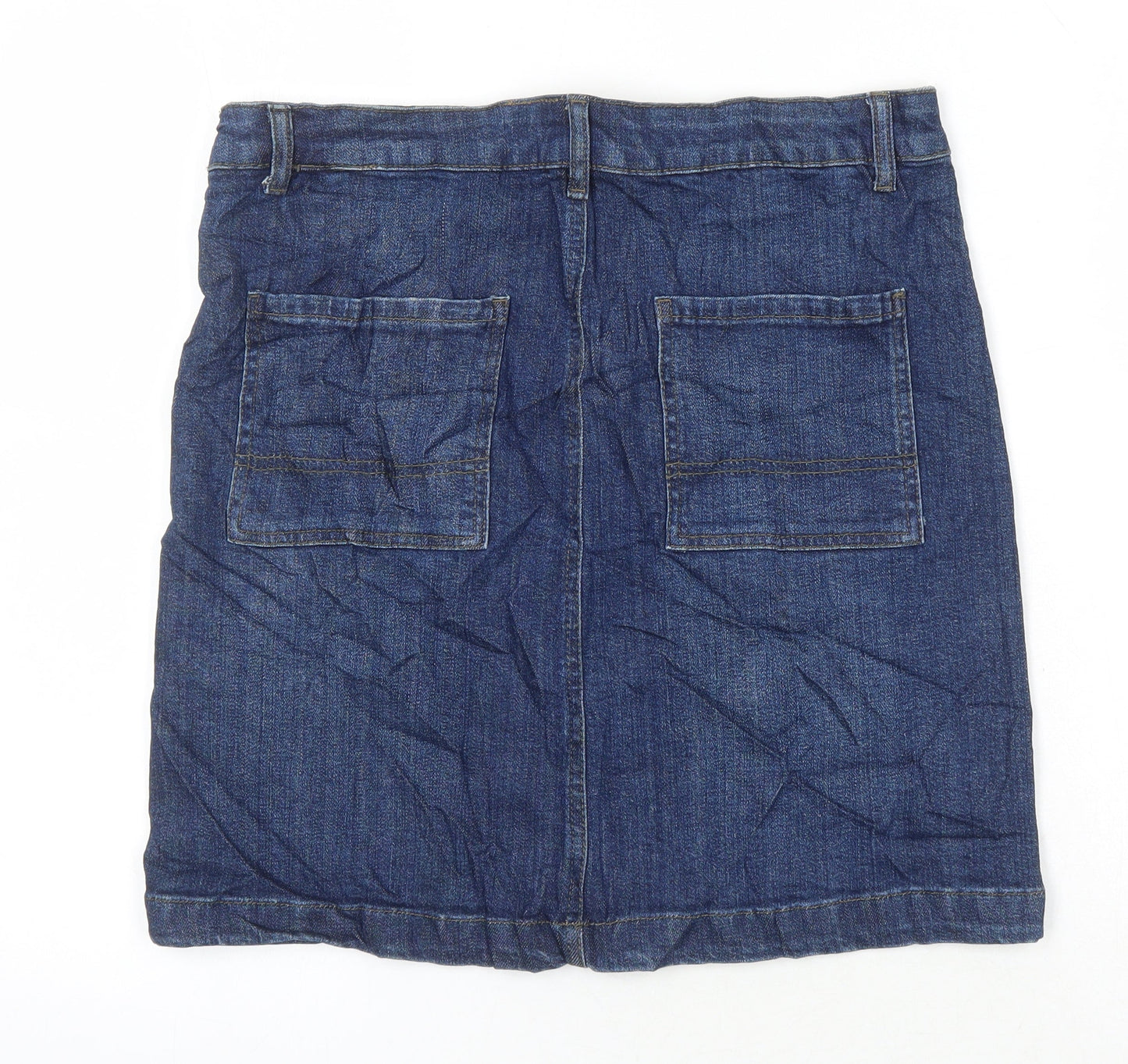 M&S Womens Blue Cotton A-Line Skirt Size 10