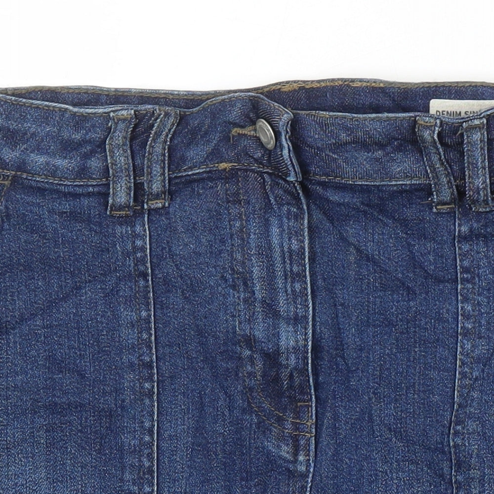 M&S Womens Blue Cotton A-Line Skirt Size 10