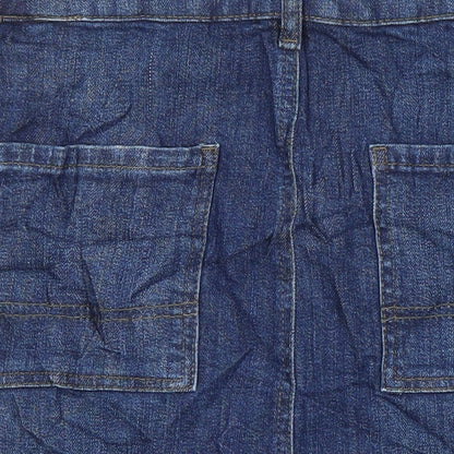 M&S Womens Blue Cotton A-Line Skirt Size 10