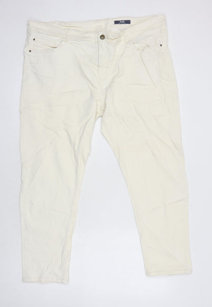M&S Womens Ivory Cotton Tapered Jeans Size 20 in L24 in Regular
