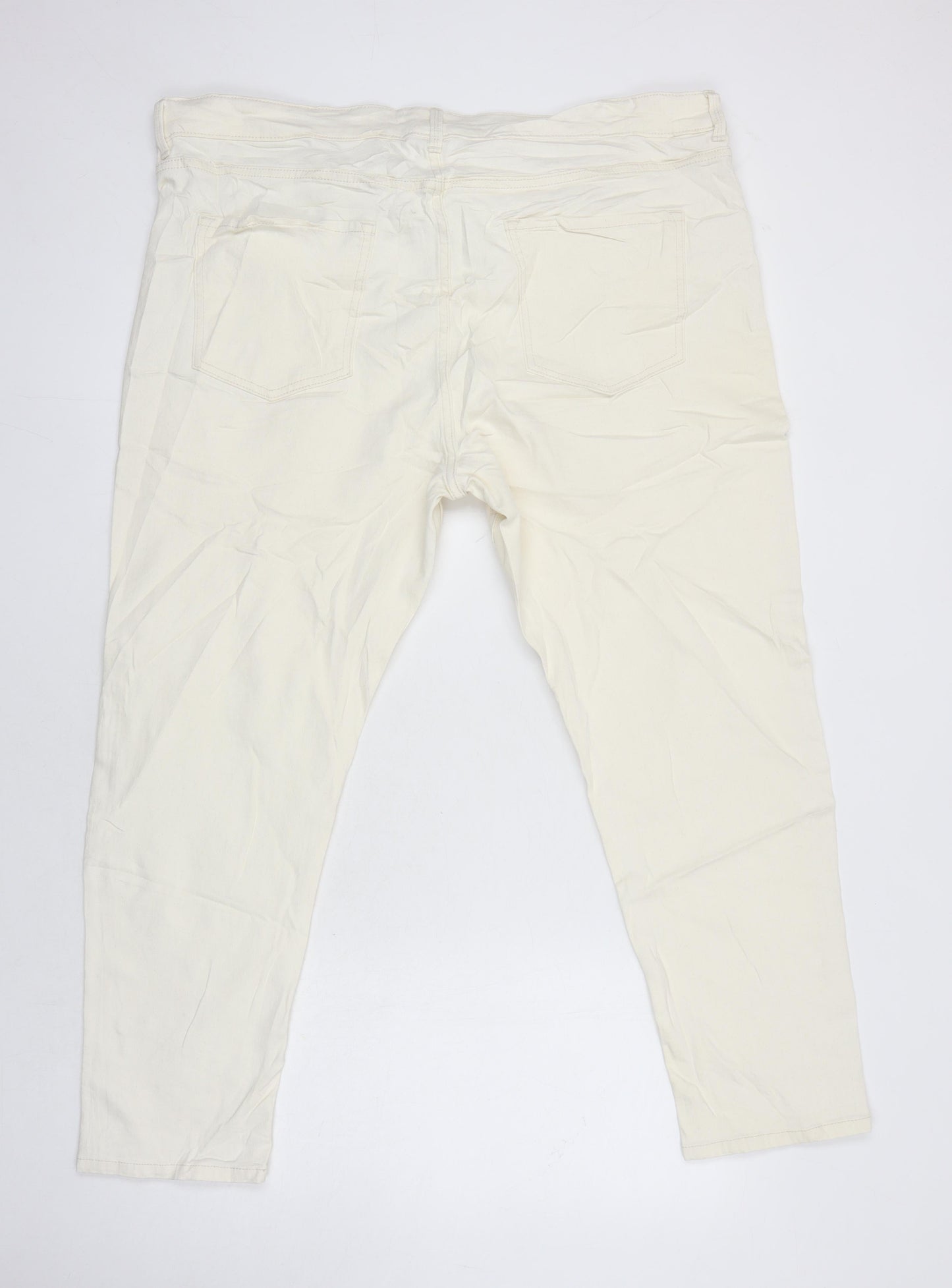 M&S Womens Ivory Cotton Tapered Jeans Size 20 in L24 in Regular