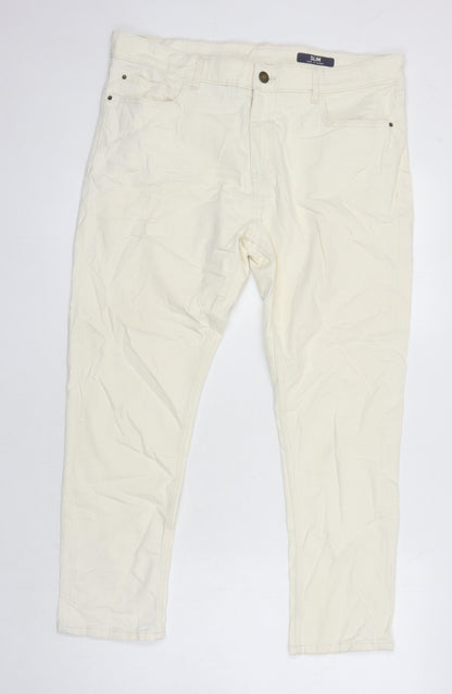 M&S Womens Ivory Cotton Tapered Jeans Size 18 L25 in Regular