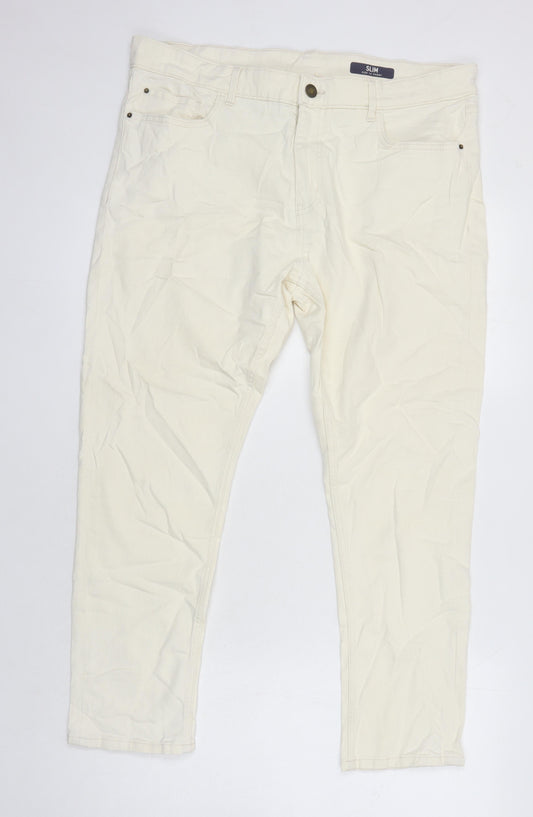 M&S Womens Ivory Cotton Tapered Jeans Size 18 L25 in Regular