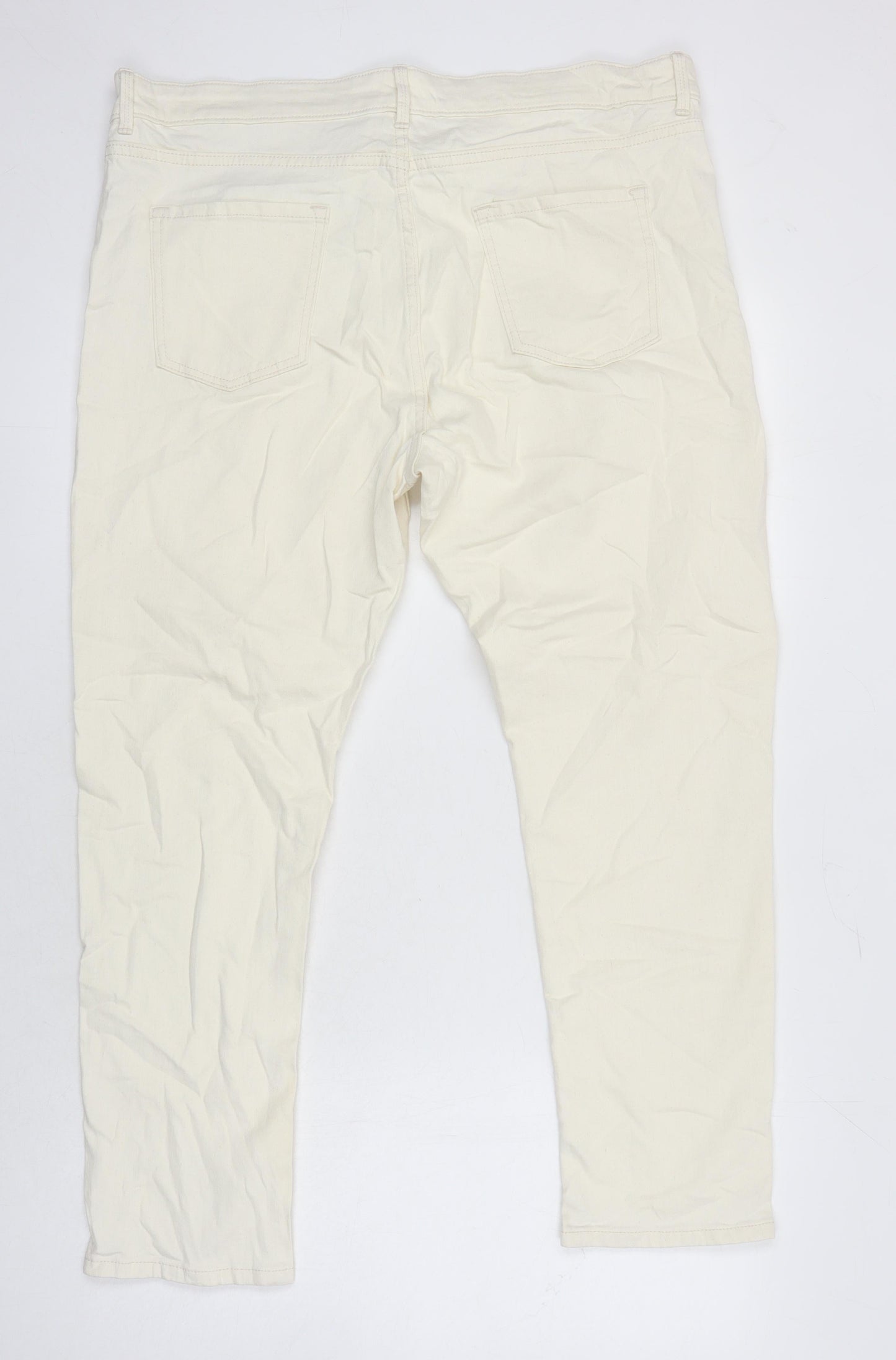 M&S Womens Ivory Cotton Tapered Jeans Size 18 L25 in Regular