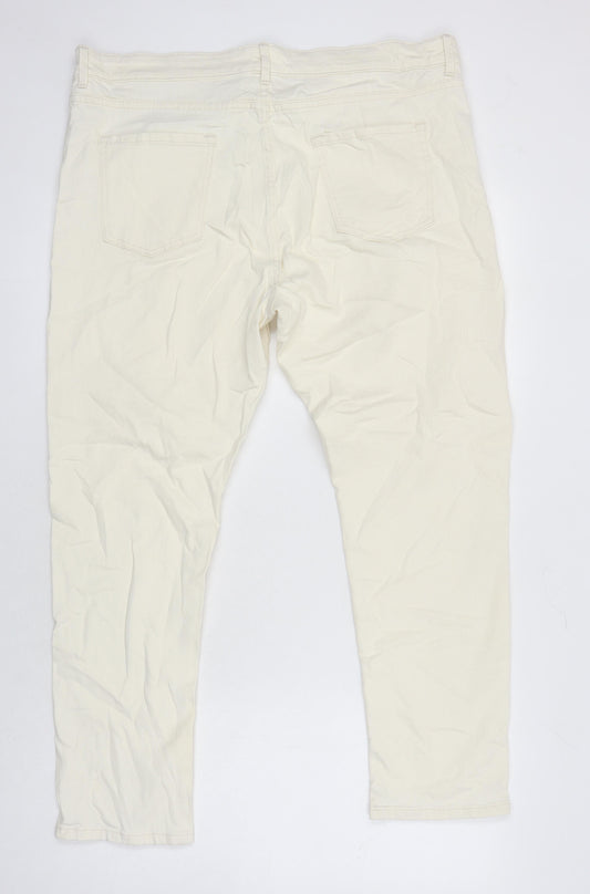 M&S Womens Ivory Cotton Tapered Jeans Size 18 L25 in Regular