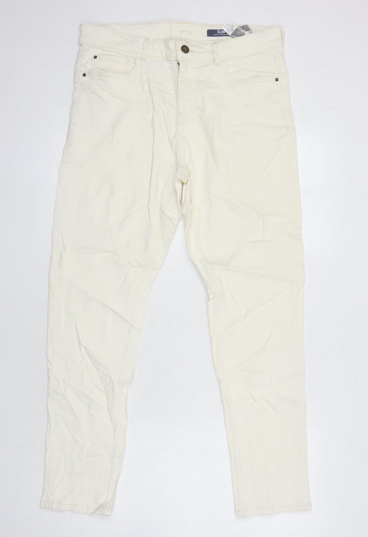 M&S Womens Ivory Cotton Tapered Jeans Size 14 L27.5 in Regular