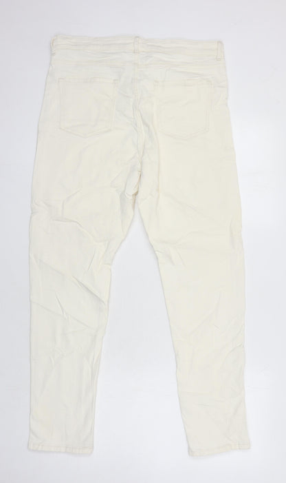M&S Womens Ivory Cotton Tapered Jeans Size 14 L27.5 in Regular
