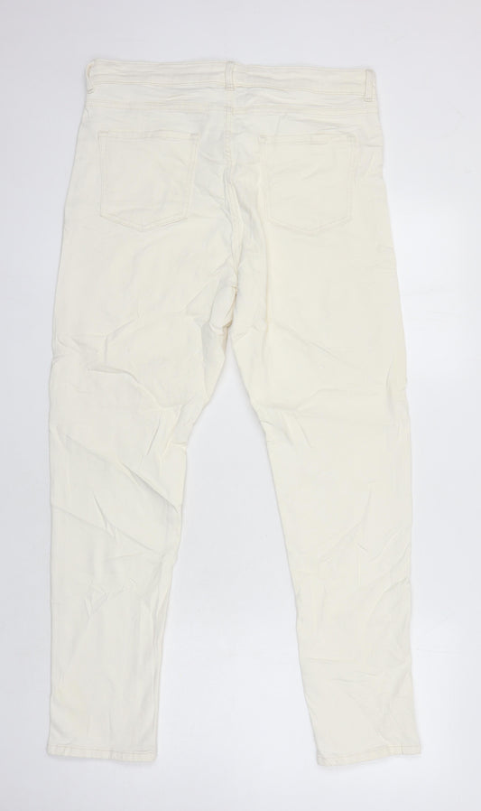 M&S Womens Ivory Cotton Tapered Jeans Size 14 L27.5 in Regular