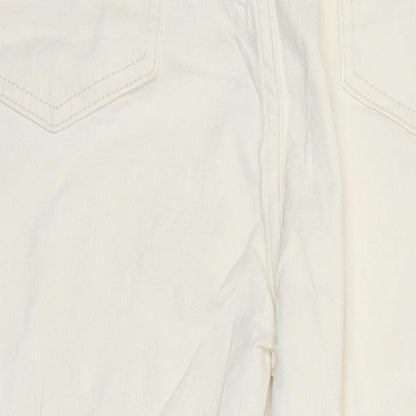 M&S Womens Ivory Cotton Tapered Jeans Size 14 L27.5 in Regular