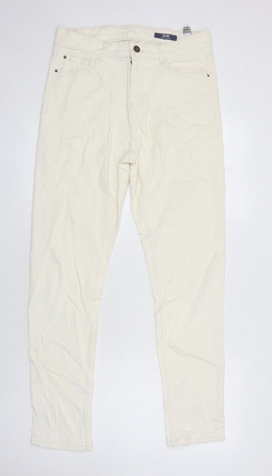 M&S Womens Ivory Cotton Tapered Jeans Size 14 L28.5 in Regular