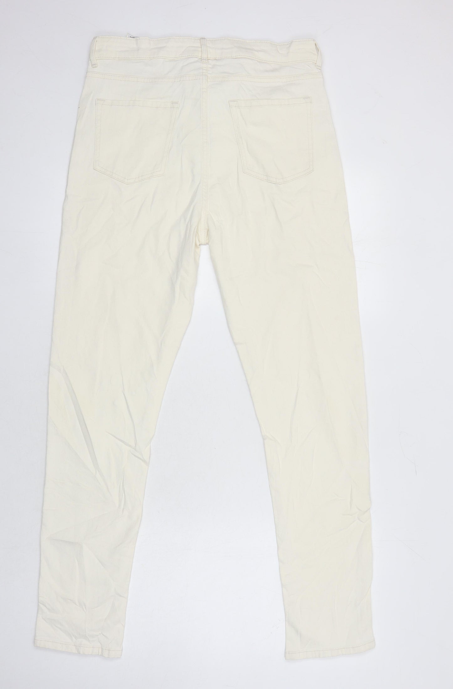 M&S Womens Ivory Cotton Tapered Jeans Size 14 L28.5 in Regular