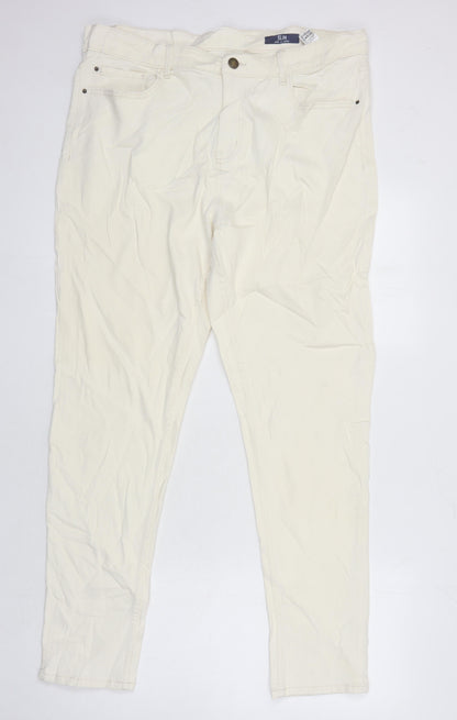 M&S Womens Ivory Cotton Tapered Jeans Size 18 L28.5 in Regular