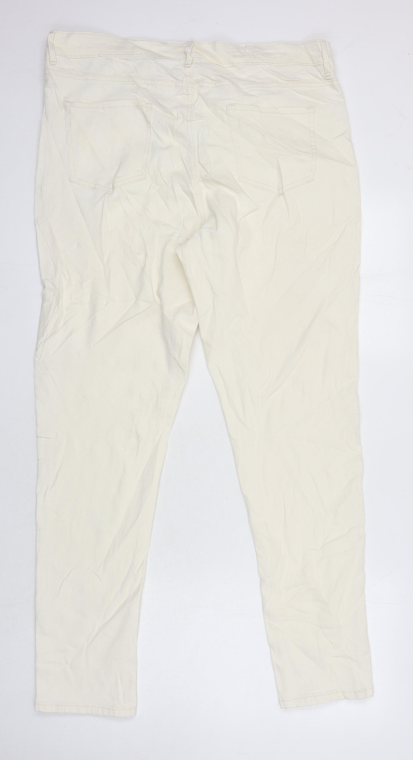 M&S Womens Ivory Cotton Tapered Jeans Size 18 L28.5 in Regular
