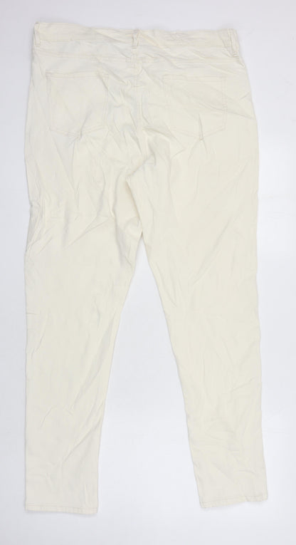 M&S Womens Ivory Cotton Tapered Jeans Size 18 L28.5 in Regular