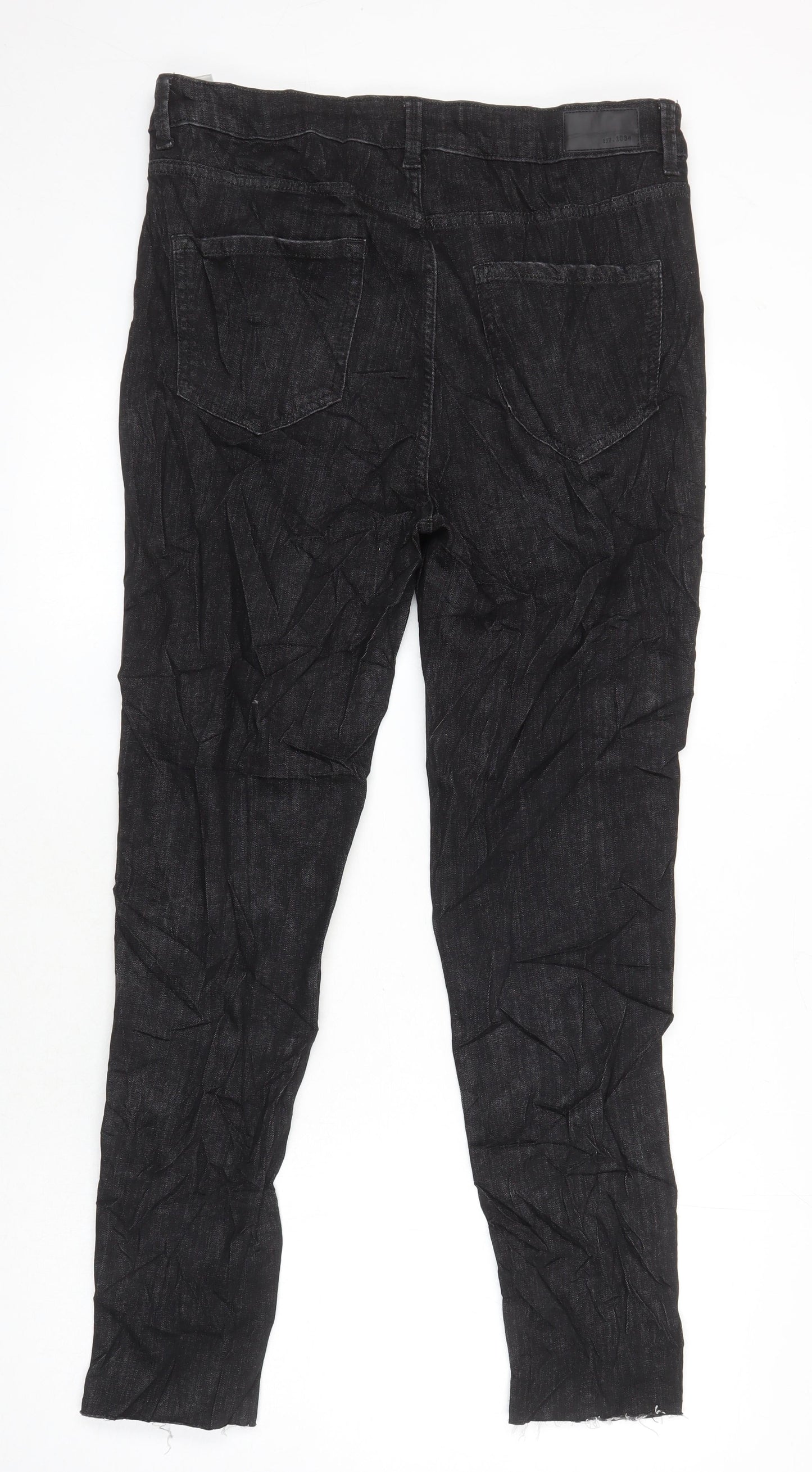 M&S Womens Black Cotton Skinny Jeans Size 14 L27 in Regular - Distressed Hems