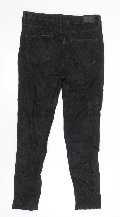 M&S Womens Black Cotton Skinny Jeans Size 14 L27 in Regular - Distressed Hems