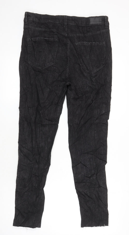 M&S Womens Black Cotton Skinny Jeans Size 14 L27 in Regular - Distressed Hems