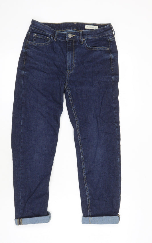 M&S Womens Blue Cotton Straight Jeans Size 8 L22 in Regular