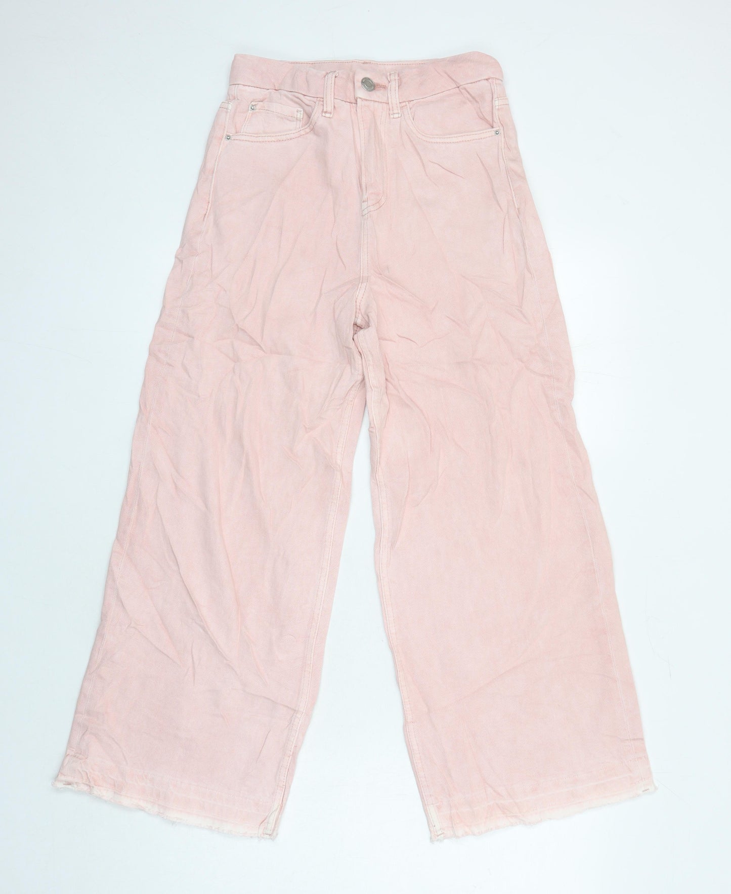 M&S Womens Pink Cotton Wide-Leg Jeans Size 6 L25 in Regular