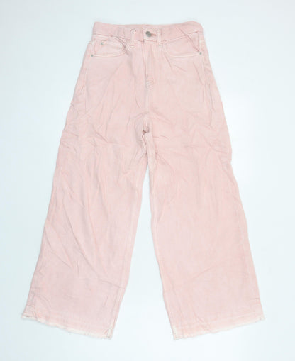 M&S Womens Pink Cotton Wide-Leg Jeans Size 6 L25 in Regular