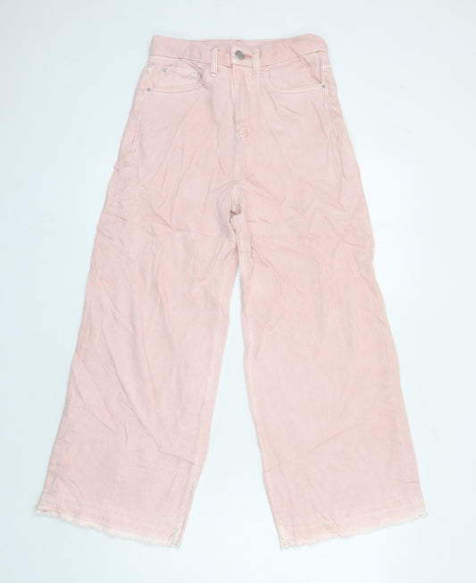 M&S Womens Pink Cotton Wide-Leg Jeans Size 6 L25 in Regular