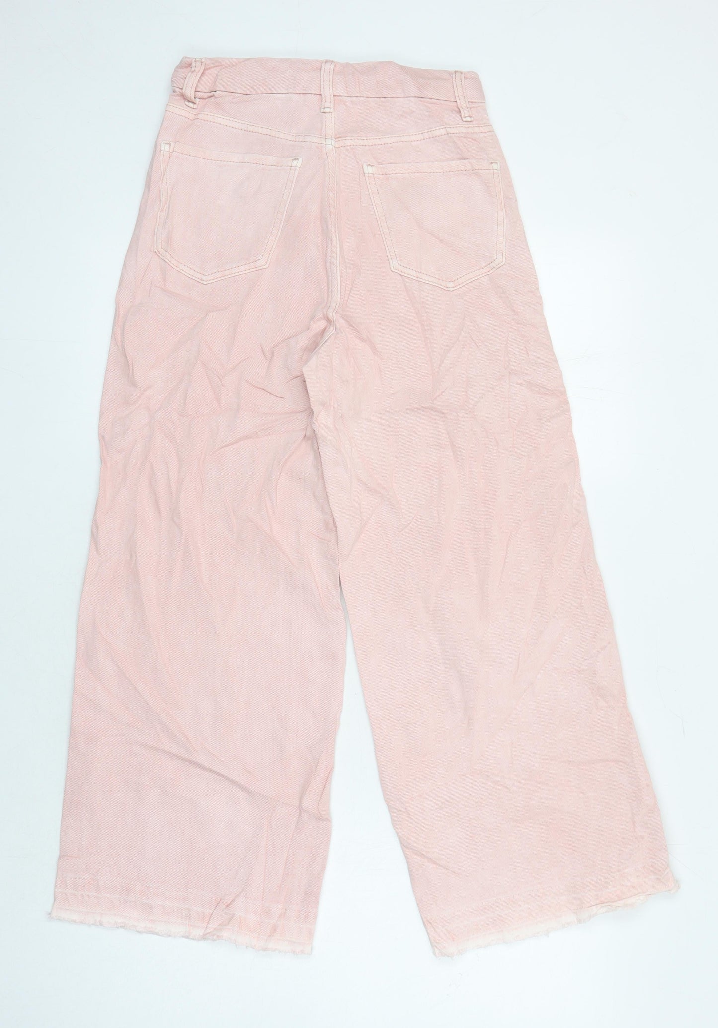M&S Womens Pink Cotton Wide-Leg Jeans Size 6 L25 in Regular