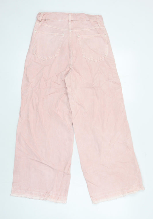 M&S Womens Pink Cotton Wide-Leg Jeans Size 6 L25 in Regular