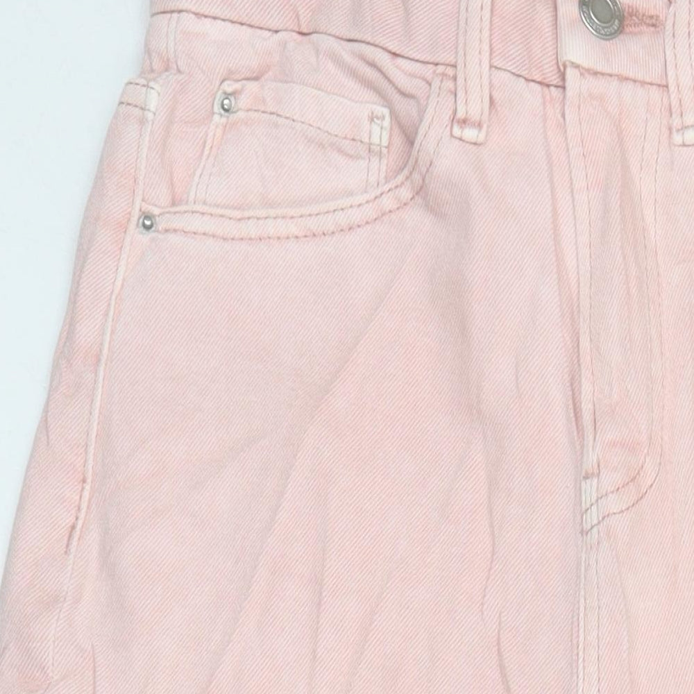 M&S Womens Pink Cotton Wide-Leg Jeans Size 6 L25 in Regular