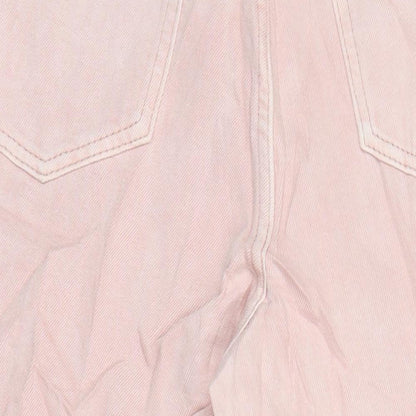 M&S Womens Pink Cotton Wide-Leg Jeans Size 6 L25 in Regular