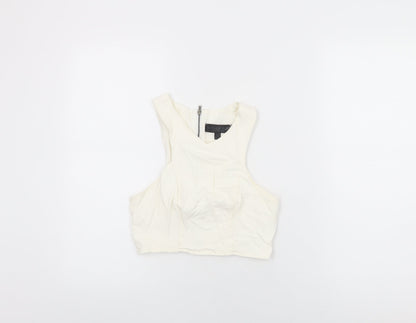 Womens UK Size 8 Topshop White Cropped T-Shirt