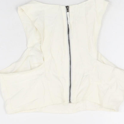 Womens UK Size 8 Topshop White Cropped T-Shirt