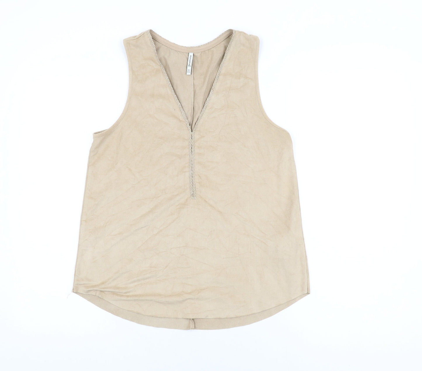 Womens UK Size S Stradivarius Beige Basic T-Shirt