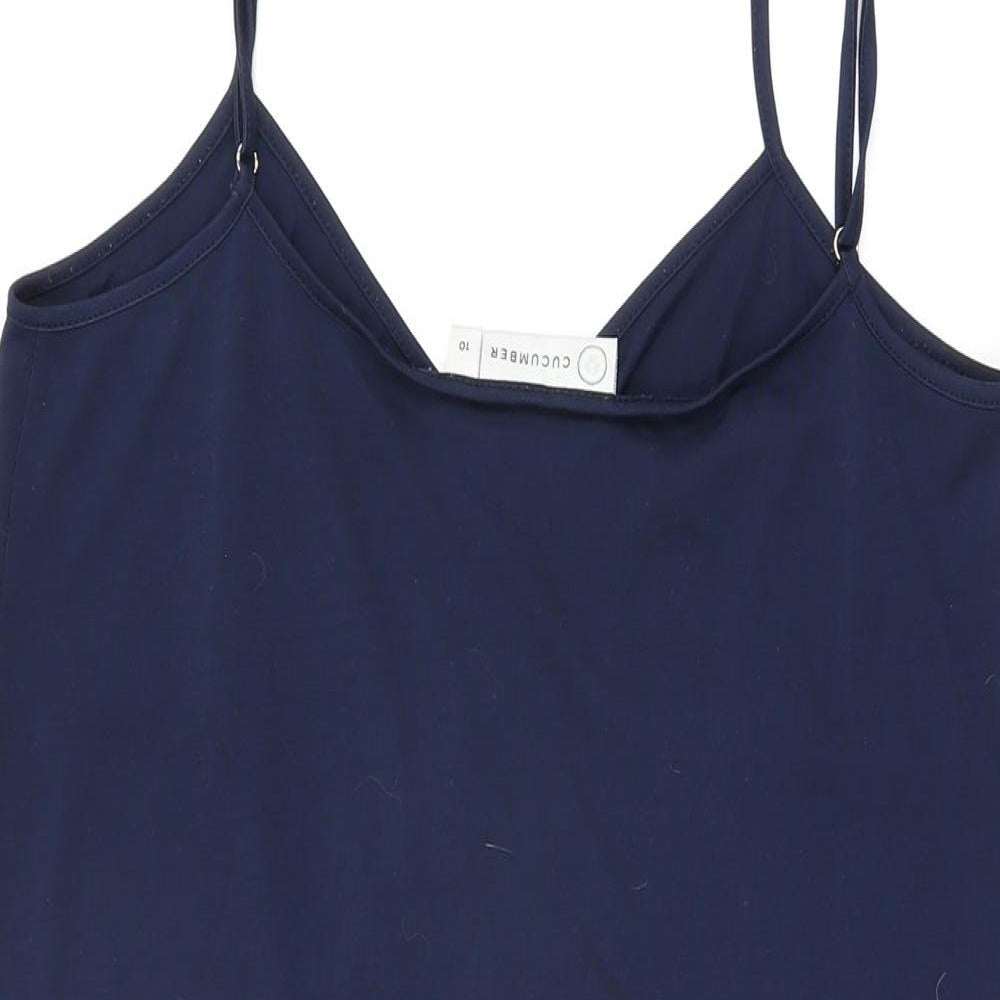 Cucumber Womens Blue Polyester Basic T-Shirt Size 10 V-Neck
