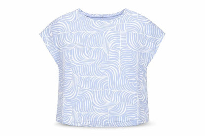Marks & Spencer Womens Blue Geometric Viscose Basic Blouse Size 16 Round Neck