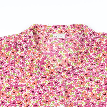 Damart Womens Pink Floral Polyester Basic Button-Up Size 22 Collared