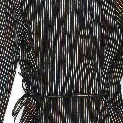 Warehouse Womens Black Striped Polyester Wrap Dress Size 12 V-Neck Tie