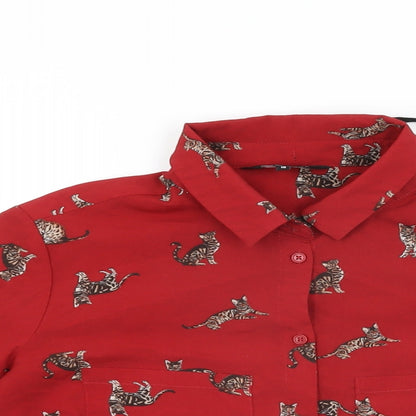 Womens UK Size 10 New Look Red Basic Button-Up
