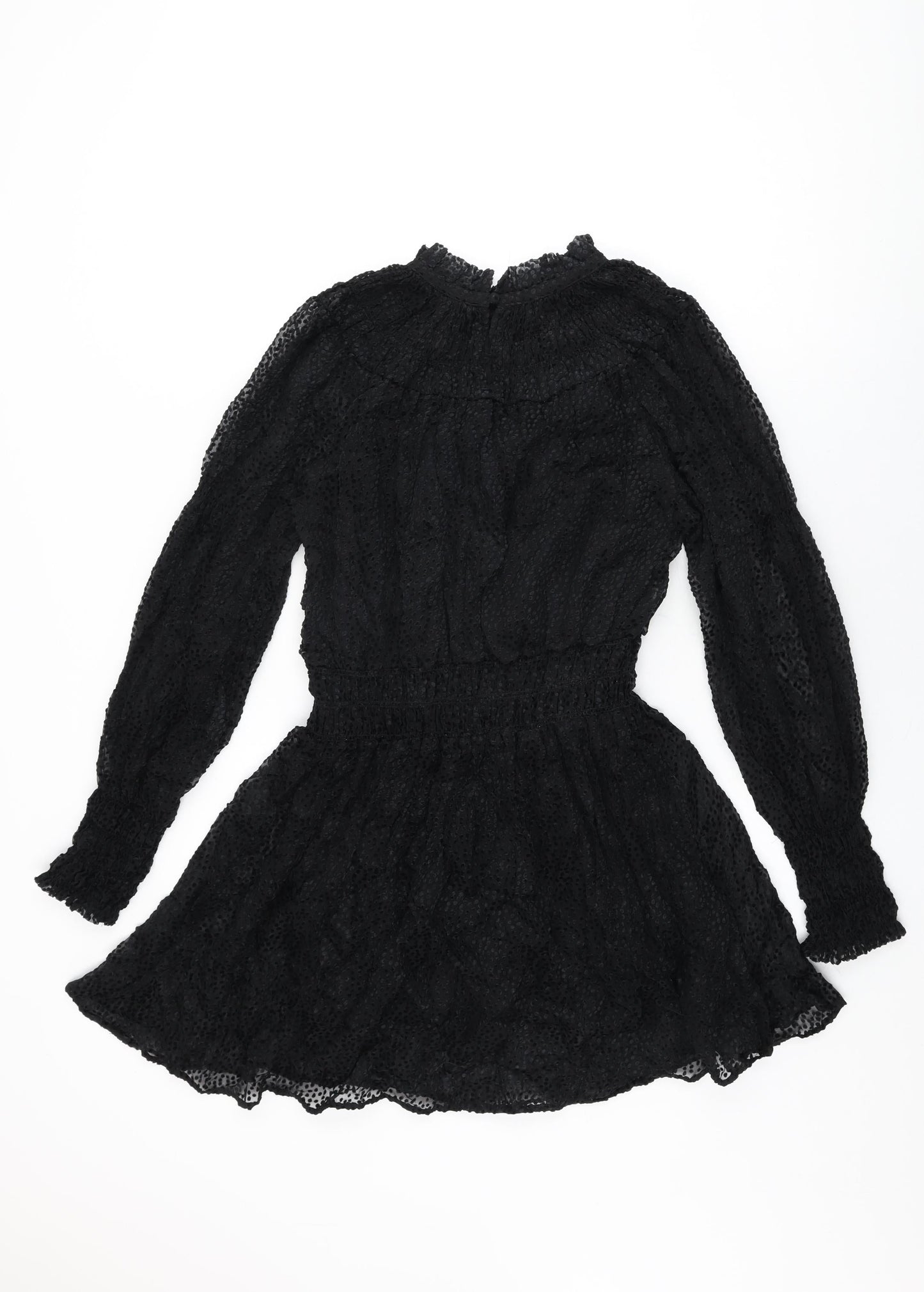 H&M Womens Black Polka Dot Polyamide Skater Dress Size 10 Round Neck Button