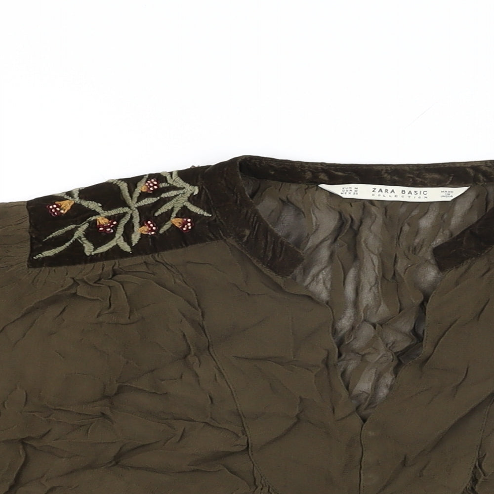 Womens UK Size M Zara Green Basic Blouse